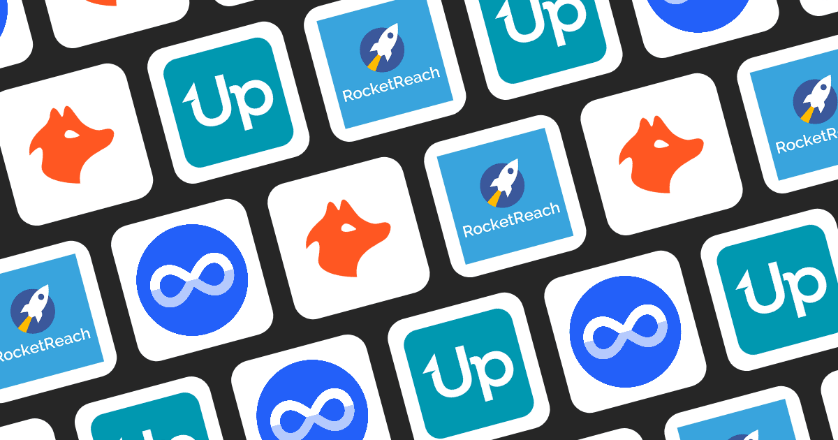 Grid of popular CEO email finder tools with logos and interface previews.