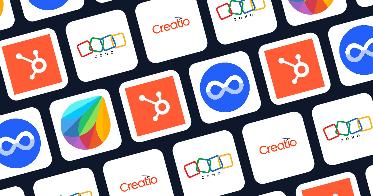 Logos of top Salesforce alternative CRM platforms like Creatio, HubSpot, and Zoho.